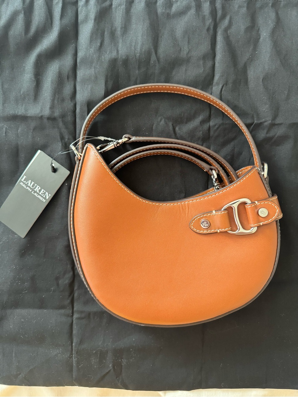 Ralph Lauren Tan Tasha Small Crescent Crossbody Bag